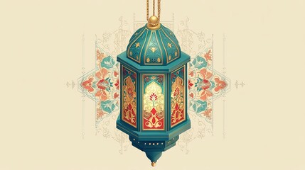 Ornate Hanging Lantern with Intricate Floral and Geometric Patterns