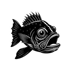 Black and white vector illustration of a fish tattoo design with tribal patterns and a silhouette