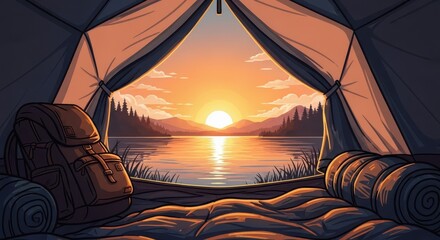 Sunset Camping Lake View From Tent