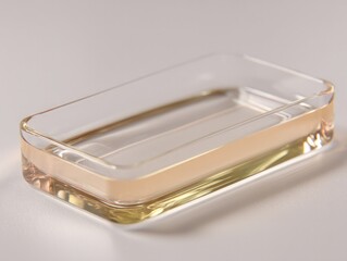 Elegant clear glass tray with golden accents on a neutral surface