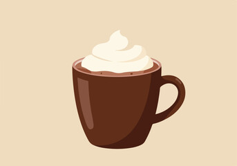 Vector illustration of a hot cocoa with whipped cream on a solid, light background