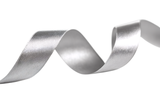 Silver ribbon flowing in a graceful curve isolated on transparent background - Powered by Adobe