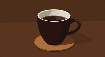 Obraz premium Cup of coffee A brown mug of dark coffee on a coaster, against a brown backdrop