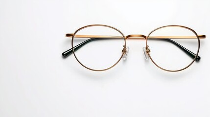 Elegant round glasses with a minimalist design on a clean white background