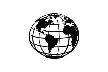 vibrant crisp clean stylish elegant modern detailed professional high quality Simplified Globe with Black Silhouette Style Illustration of Continents and Grid Lines on a White Background