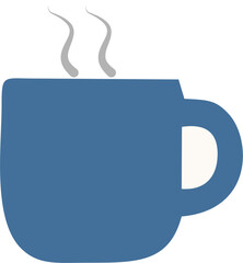 Simple flat vector illustration of a blue mug with rising steam
