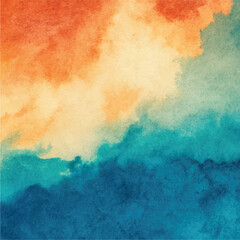 Vibrant Ocean Sunset Watercolor Texture Blue and Orange Abstract Background