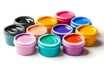Assortment of vibrant craft paints in small jars