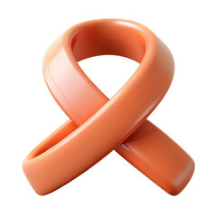 Smooth 3D Plastic Awareness Ribbon in Bold Salmon Tone on Transparent Background