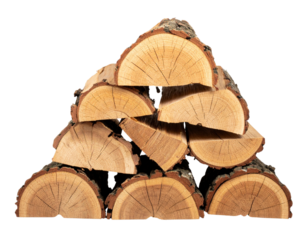  Stacked Firewood Logs in Neat Pyramid Formation, Front View