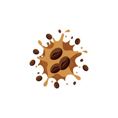 coffee splash with coffee beans set isolated flat