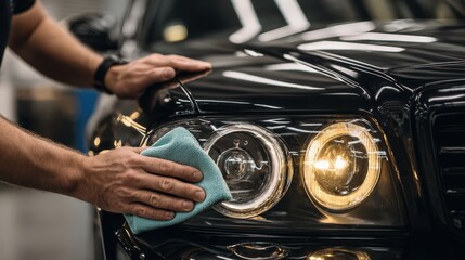 First-Person View of Polishing Car Headlight with Restoration Pad for a Clean Shine