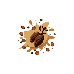 coffee splash with coffee beans set isolated flat
