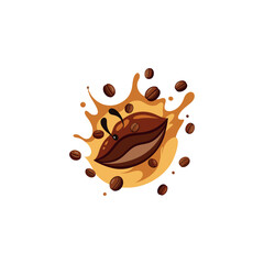coffee splash with coffee beans set isolated flat