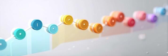 Colorful business growth chart, progress and success, 3D render