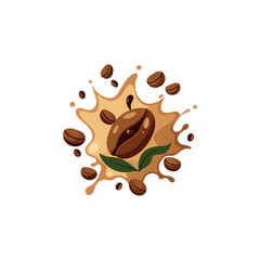 coffee splash with coffee beans set isolated flat