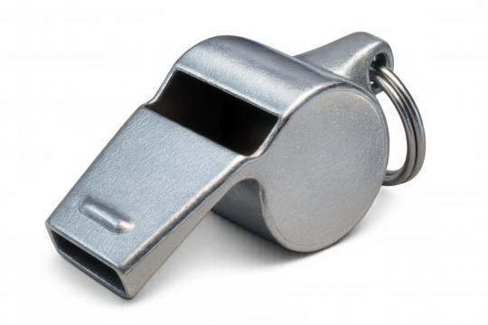 Metal whistle lying isolated, serving sports officiating and coaching needs with clear, sharp sound signaling - Powered by Adobe