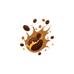 coffee splash with coffee beans set isolated flat