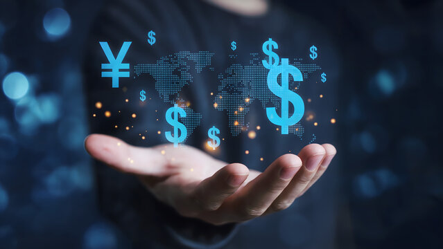 Global finance and currency exchange concept with digital dollar symbols - Powered by Adobe