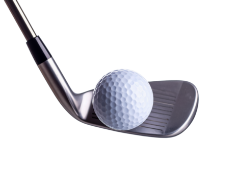 Golf ball and iron club sport equipment closeup