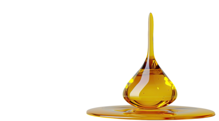Golden liquid drop, teardrop shape,  on a flat surface