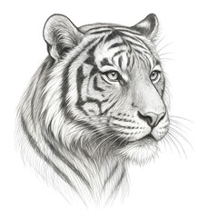 Fototapeta premium Tiger Head Pencil Sketch in Profile