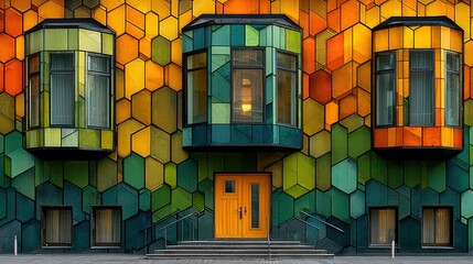 Vibrant building facade with colorful windows