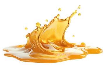 Fototapeta premium Golden liquid splash, honey, juice, oil, syrup, water, beverage, flow, motion, pouring, drop, wave, transparent png image isolated on transparent background