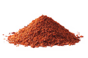 Pile of red pepper flakes, crushed chili spice powder, seasoning ingredient, cooking condiment, food photography, culinary isolated on transparent background