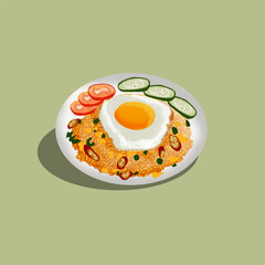 Illustration of Indonesian Traditional Food called Nasi Goreng