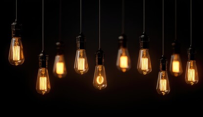 Glowing Edison Bulbs Hanging Dark Background Idea