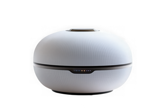 Modern white aroma diffuser humidifier with led indicator lights for home decor and aromatherapy isolated on transparent background