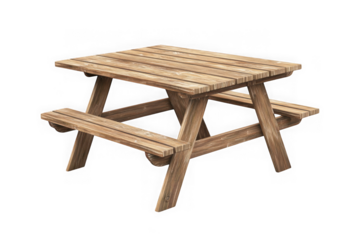 Detailed wooden picnic table illustration for outdoor seating and dining, perfect for summer gatherings and backyard decor isolated on transparent background
