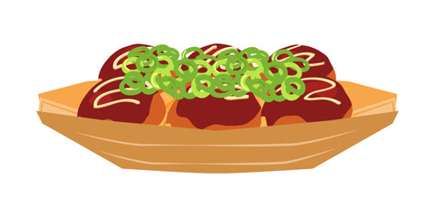 正面から見たネギをかけたたこ焼きのイラスト　6個