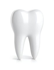 A digitally rendered, pristine white tooth, isolated on a white background, displays a smooth, glossy surface