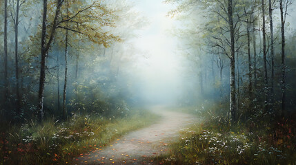 Obraz premium Misty forest pathway