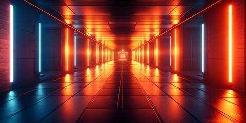 Futuristic Interior: Corridor with Neon Lights