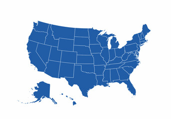 United States of America map in blue for travel, business, or education uses