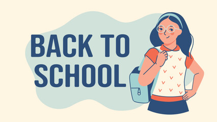 Editable 16:9 school banner with friendly student and copy space, ready for announcements, social media posts, or classroom welcome signs in high-resolution vector format