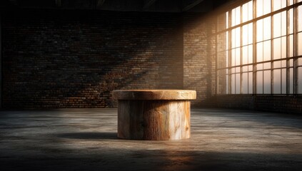 Naklejka premium Rustic wooden pedestal in industrial loft