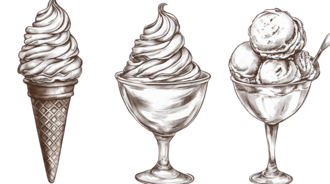 Ice cream cone vector sketch with hand-drawn lines and vintage dessert illustration isolated on white background
 - Powered by Adobe