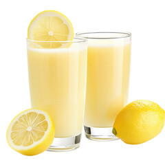 Lemon smoothie in glasses with lemons, isolated on white