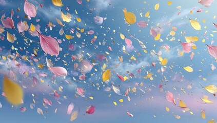 Colorful flower petals swirling in a vibrant sky