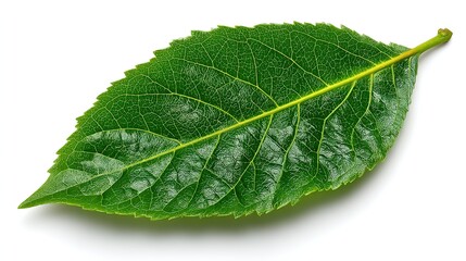 Obraz premium Green Leaf with Visible Veins on White Background