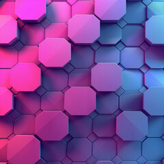 Vibrant Octagonal Tile Pattern: Abstract 3D Background with Pink and Blue Gradients