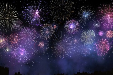 Fireworks burst in a vibrant display against a dark night sky