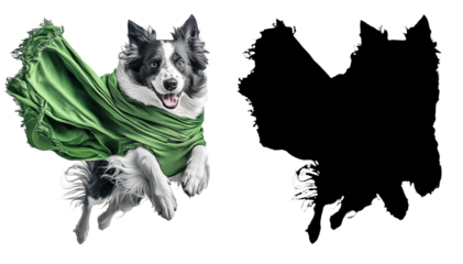 PNG a dog jumping up in the wind with a green cloth with a transparent background