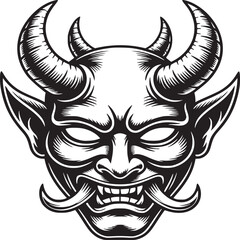 Bold devil face art with horns and mustache for tattoo design or Halloween inspiration