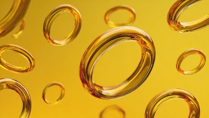 Golden rings float against a yellow background