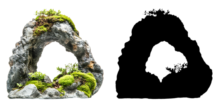 PNG a small island with moss and plants on a black background with a transparent background - Powered by Adobe